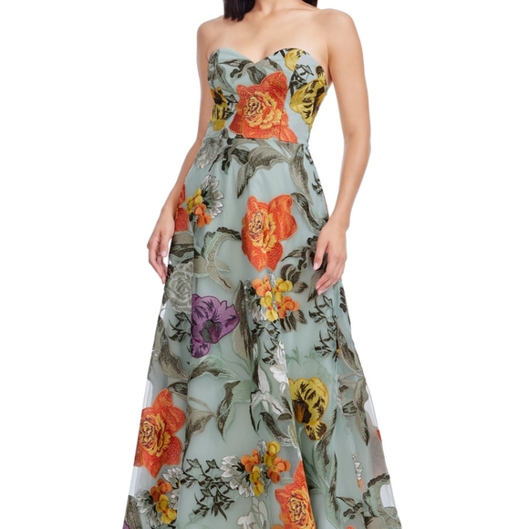 Dress the Population Dresses & Skirts - NWT Dress the Population Connor Gown XXL Sage Multi Floral Embroidered Strapless